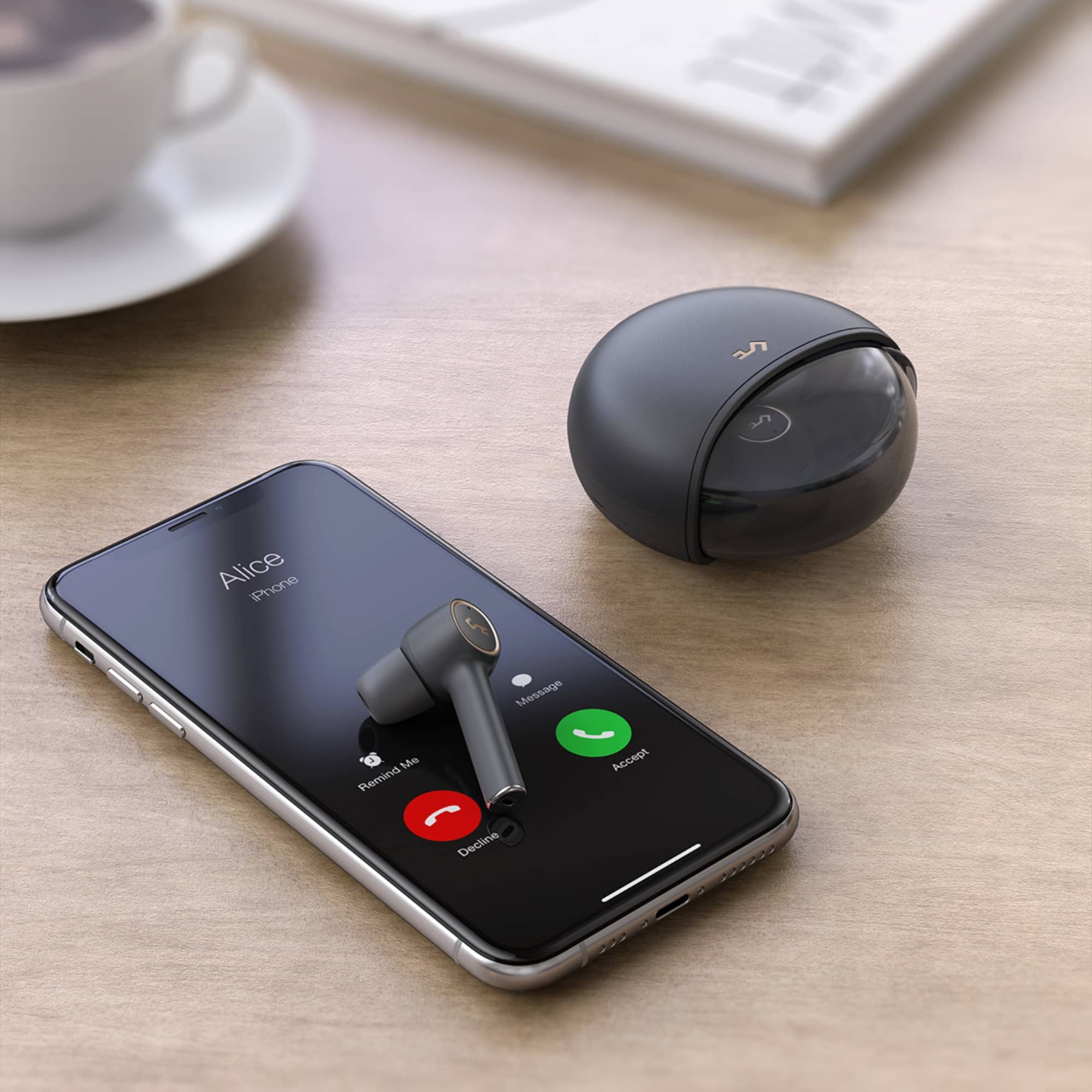 EP-T18NC Key Series Active Noise-Canceling BT 5.0 IPX5 True Wireless Earbuds with Touch Control & Qi Wireless Charging