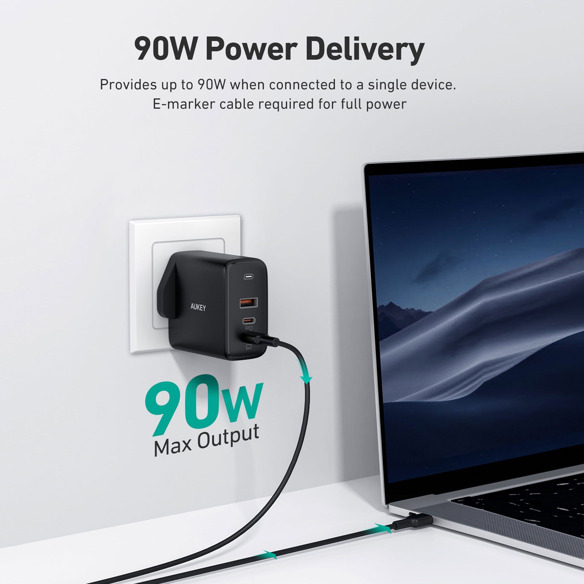 PA-B6S Omnia 90W 3-Port MacBook Pro Charger with GaN Fast Technology, PD Charger USB C Fast Charger USB C Laptop Charger